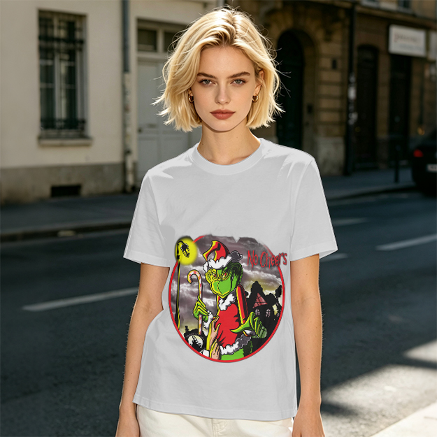 Olive T-shirt with Grinch 'No Cheers' Christmas Graphic Print