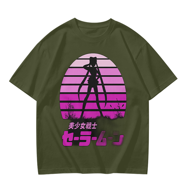 Sailor Moon Anime Silhouette Retro Sunset Graphic T-Shirt