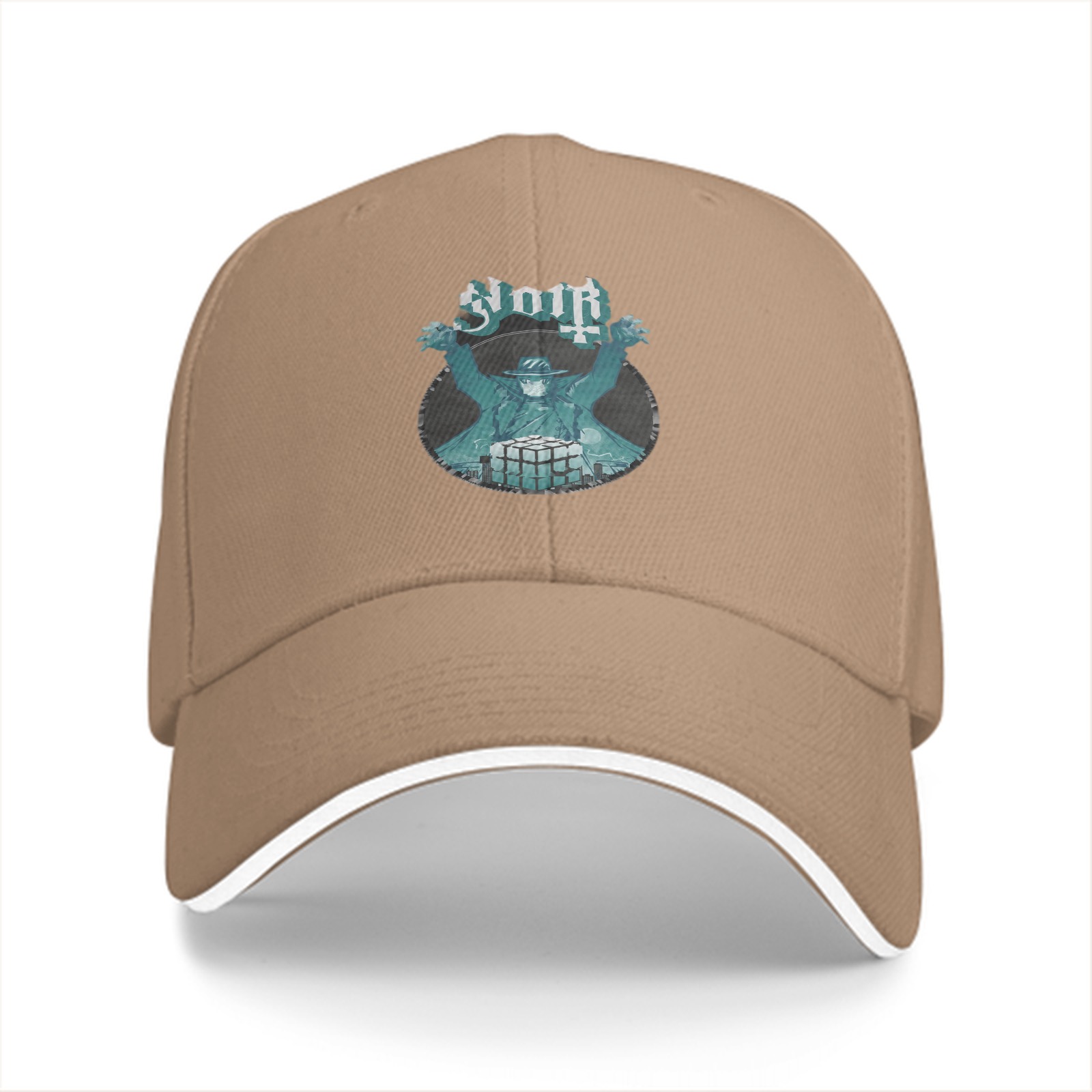 Black Baseball Cap With Gothic Graphic Print Design