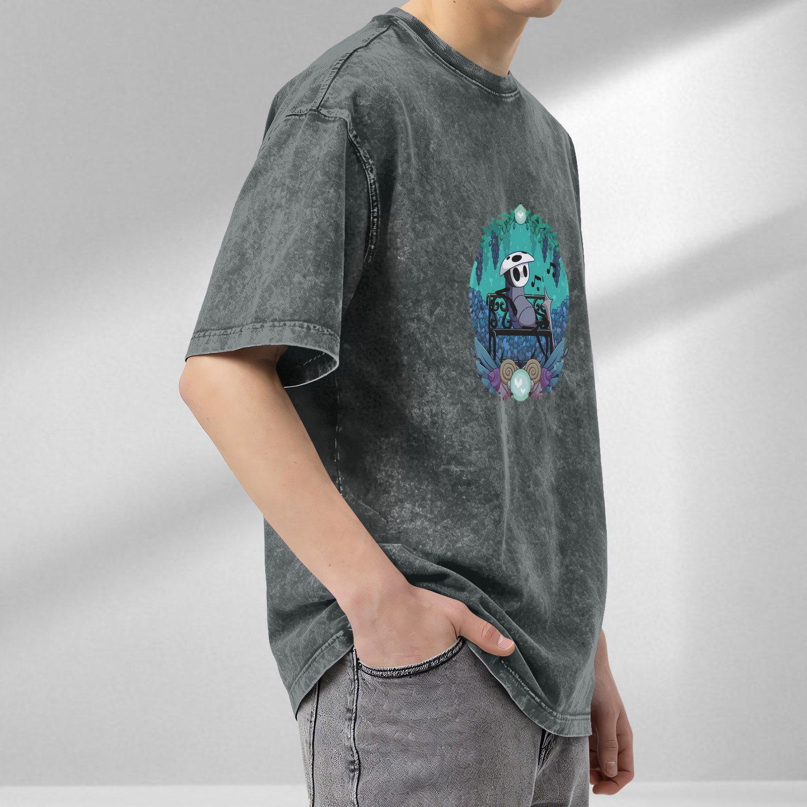 Hollow Knight Quirrel on Bench Graphic Stonewashed Black T-Shirt