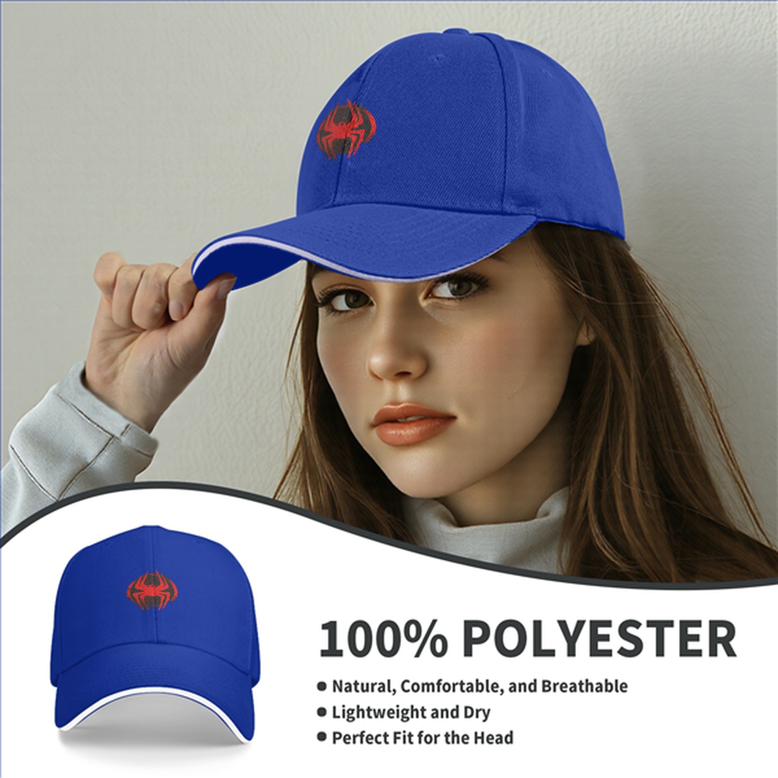 Black Baseball Cap With Red Spider Graphic Design
