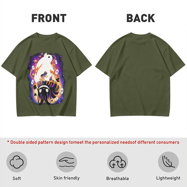 Olive T-Shirt With Magical Rabbit And Playing Card Print