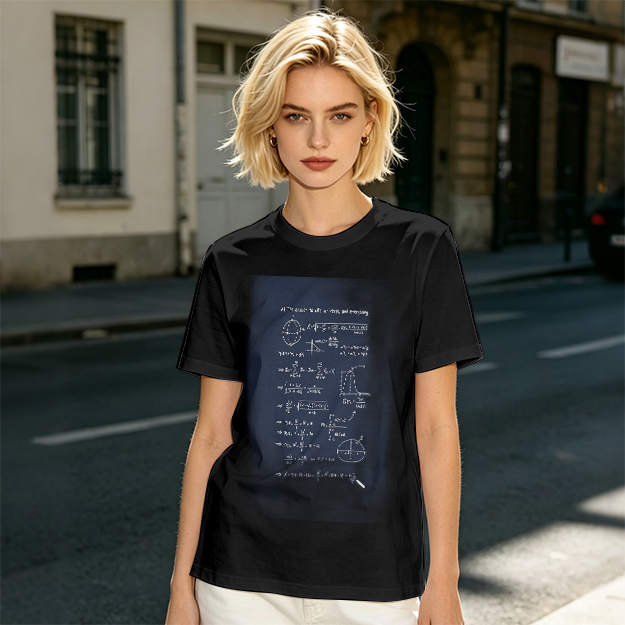 Olive Green T-Shirt with Science Math Formulas Print