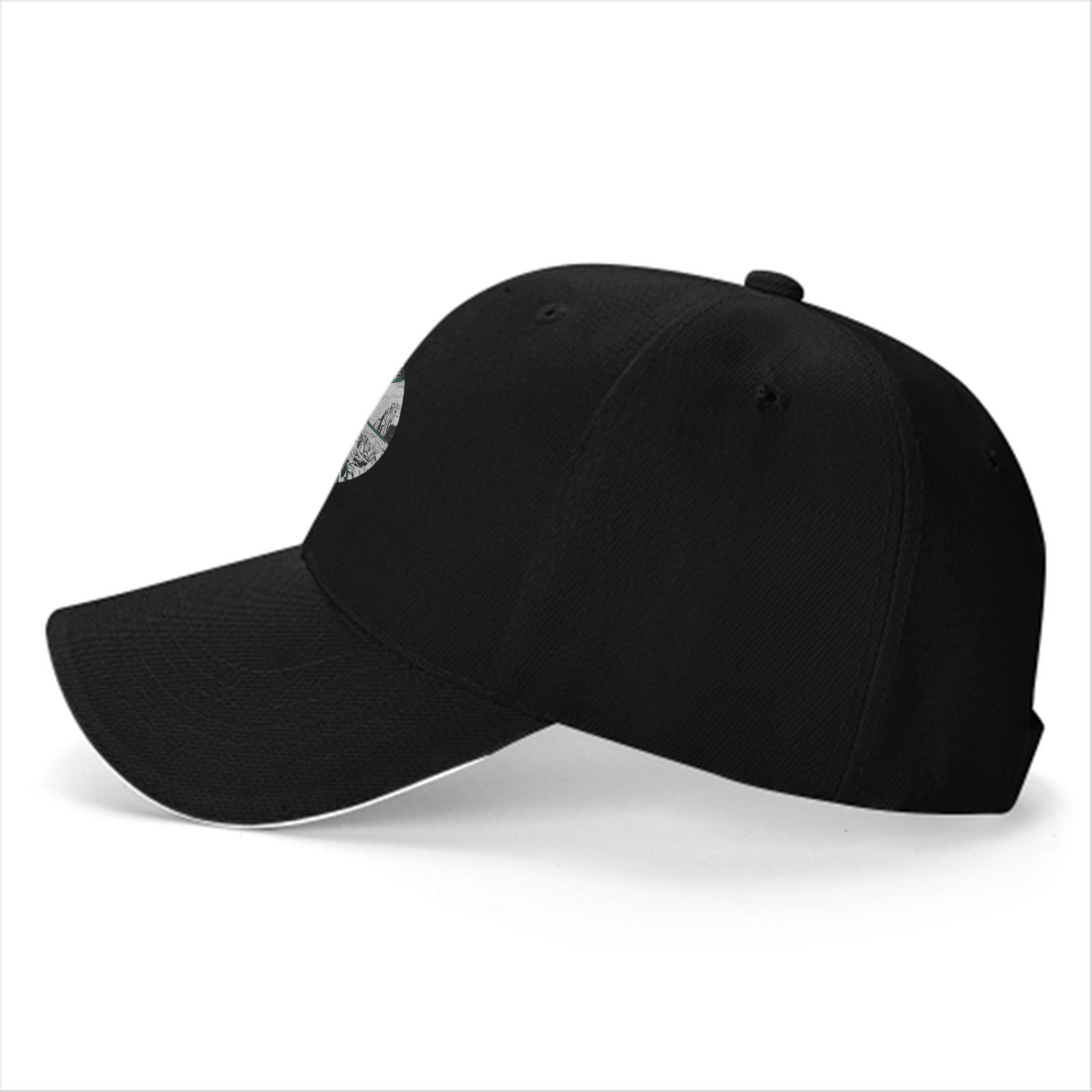Black Baseball Cap With Circular Nature Landscape Graphic