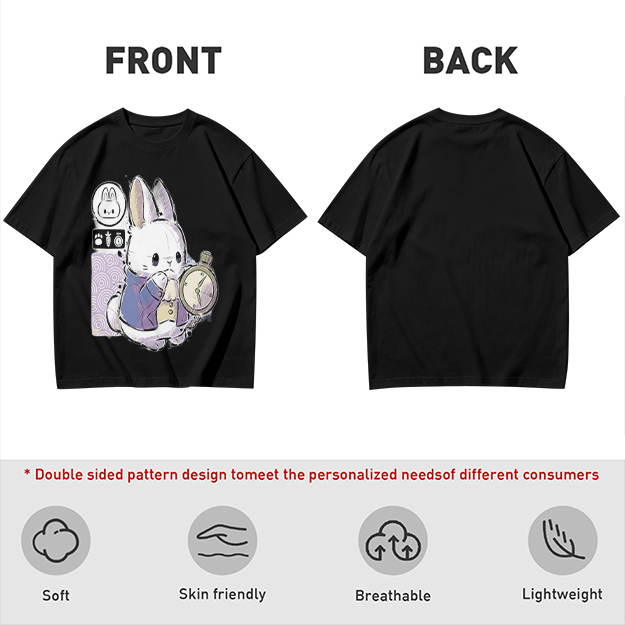 Olive T-Shirt With White Rabbit Holding Pocket Watch Print