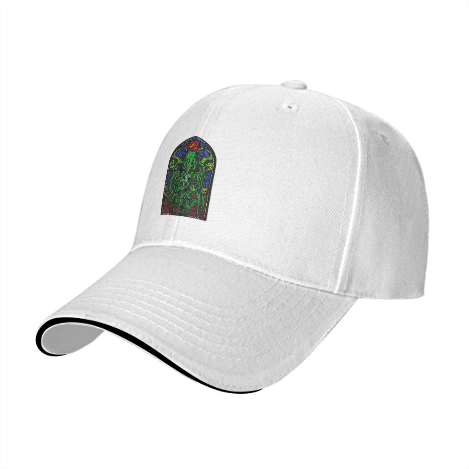 Black Baseball Cap with Stained Glass Cthulhu Art Print