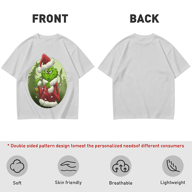 Olive Green T-Shirt Featuring The Grinch In Santa Costume