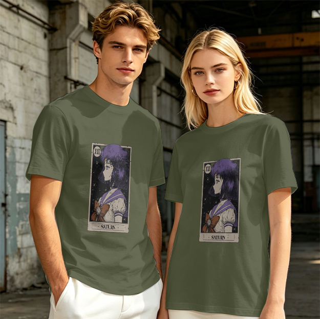 Olive T-Shirt with Sailor Saturn Anime Tarot Print