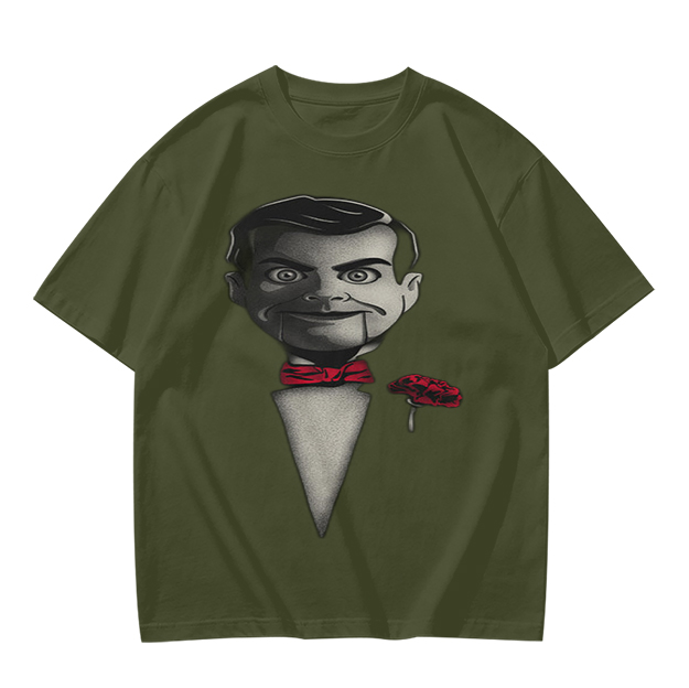 Olive T-Shirt With Ventriloquist Dummy Print