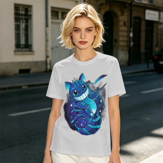 Olive T-shirt with Galaxy Cheshire Cat Graphic Print
