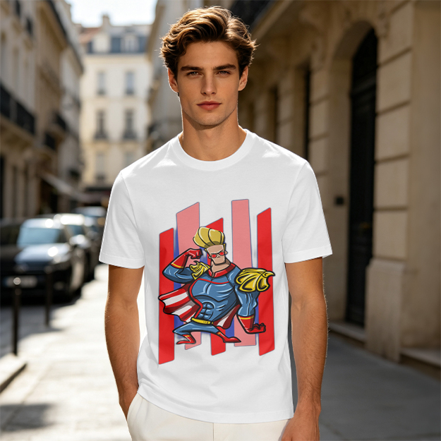 Olive T-Shirt With Cartoon Superhero Character Graphic Print