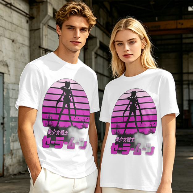 Sailor Moon Anime Silhouette Retro Sunset Graphic T-Shirt