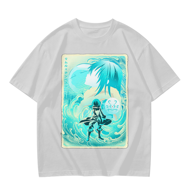 Anime character water design graphic dark green t-shirt