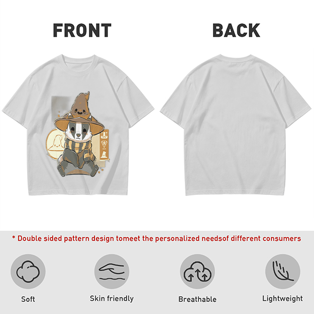 Olive T-Shirt With Cute Wizard Badger Graphic Print