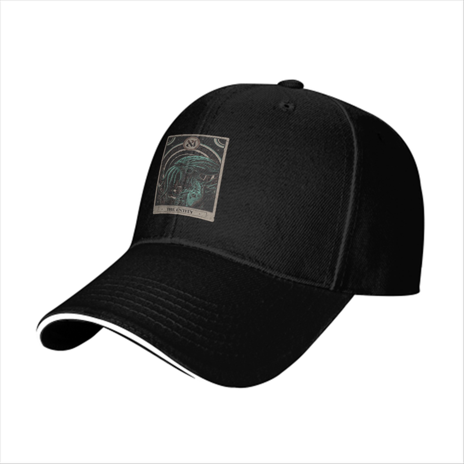 Black baseball cap with The Entity Cthulhu tarot-style graphic