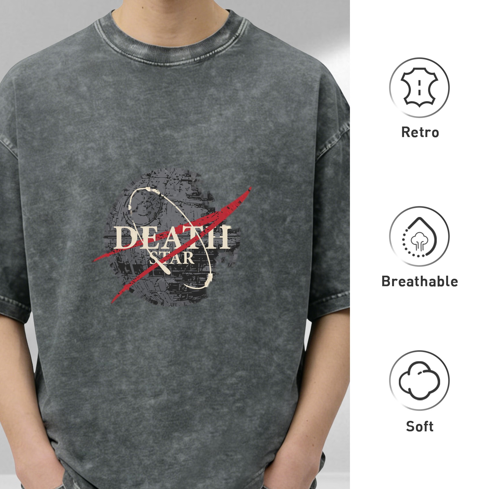 Washed Black Death Star Graphic T-Shirt