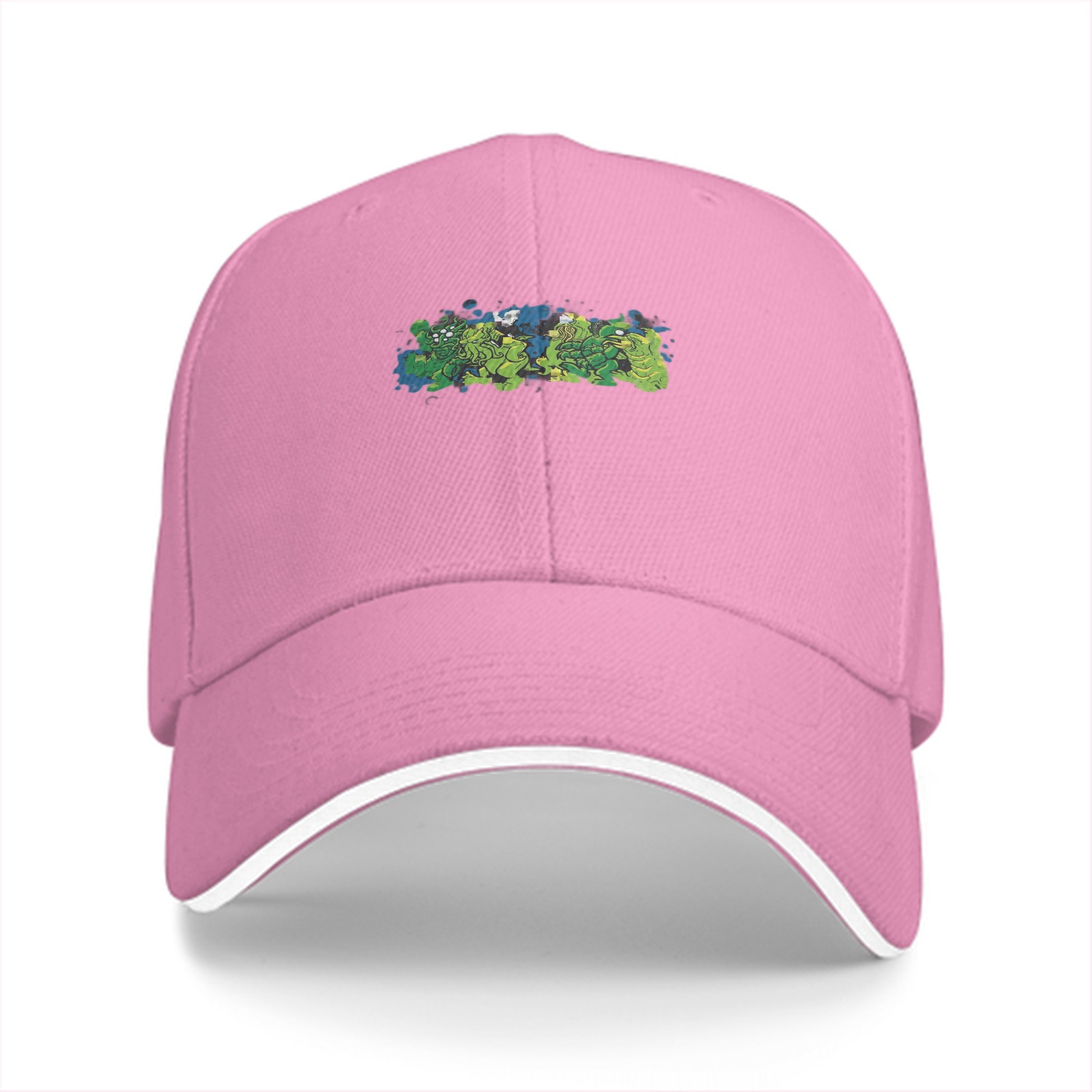 Black baseball cap with green monster graphic print