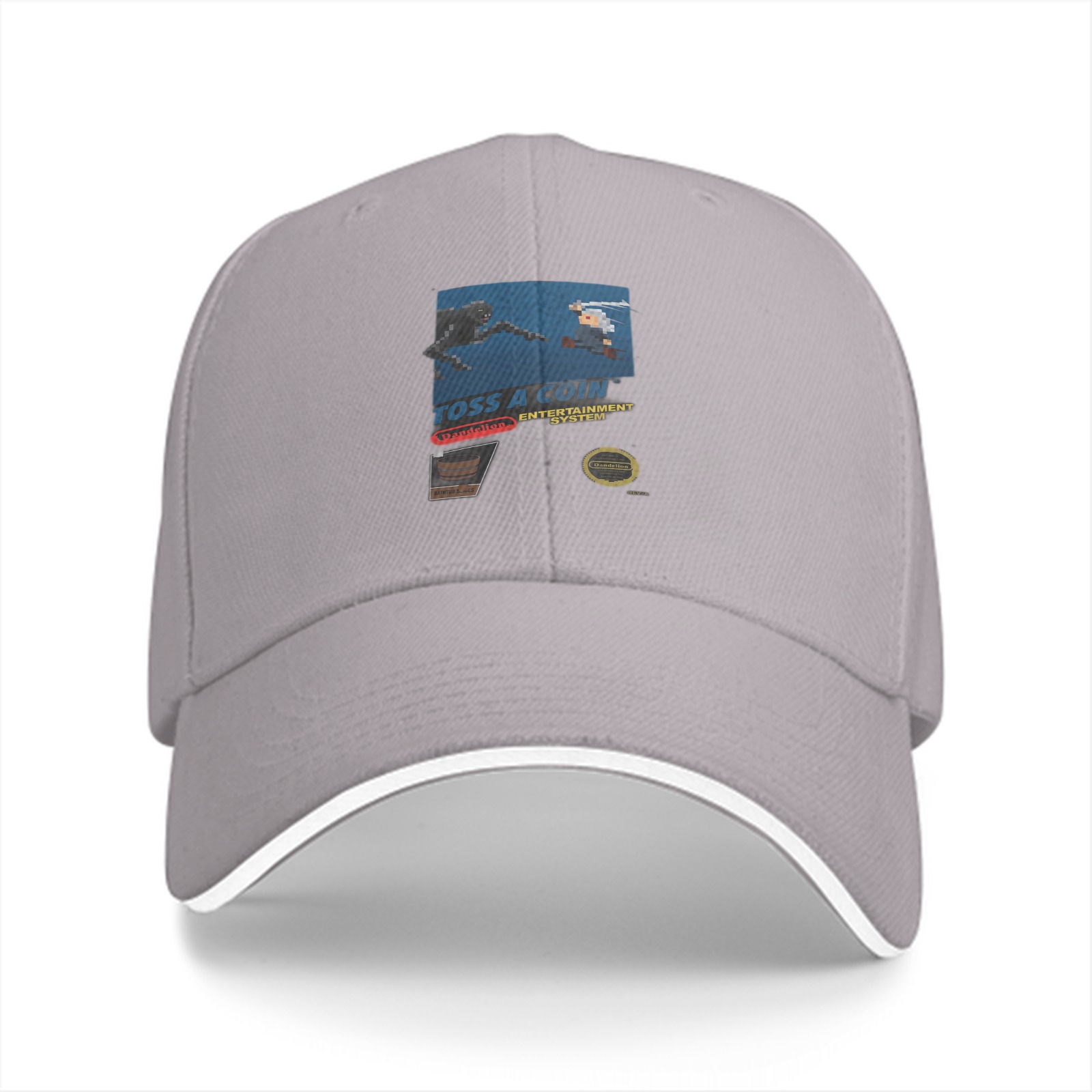 Black baseball cap with retro gaming themed graphic print
