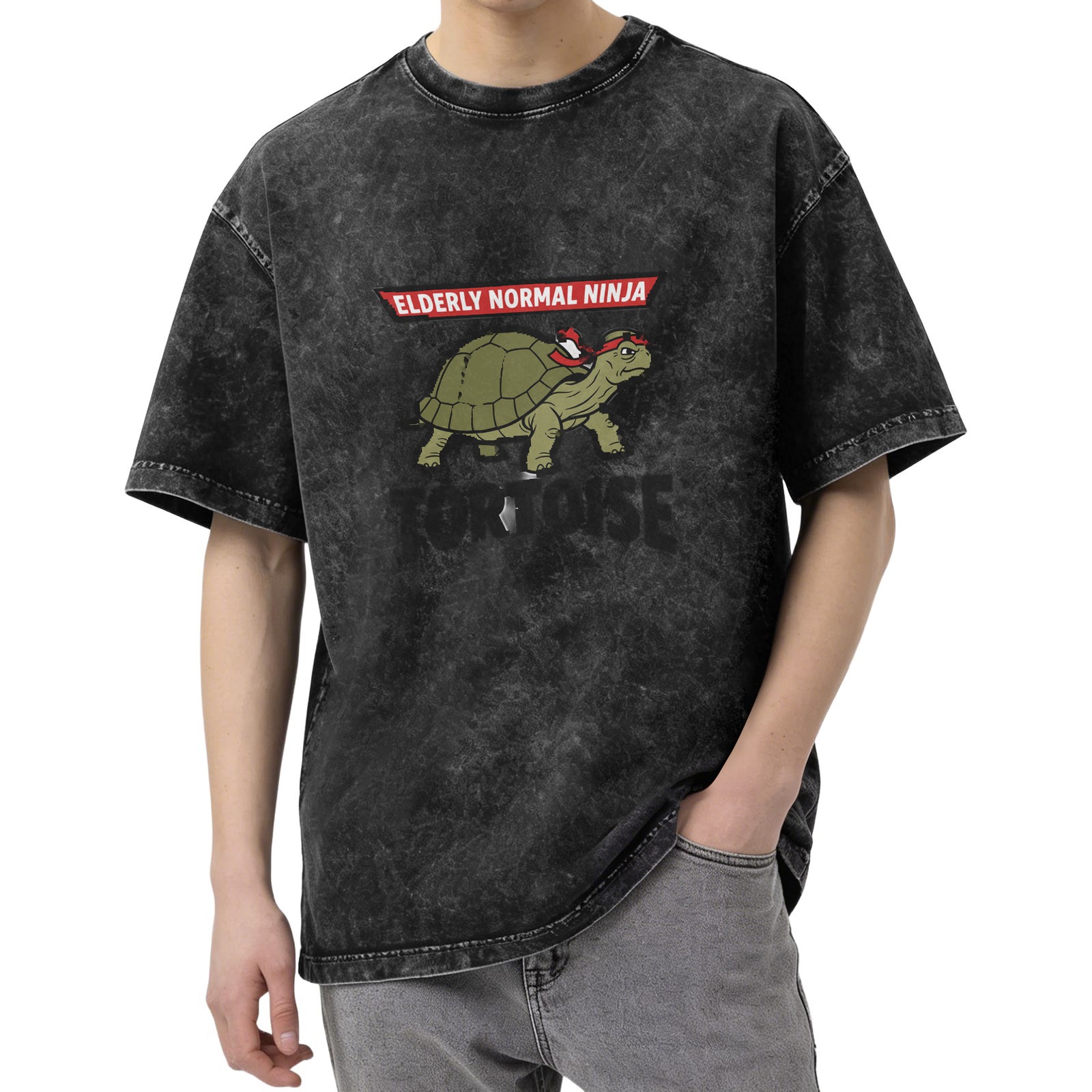 Elderly Normal Ninja Tortoise Graphic Stonewashed T-Shirt