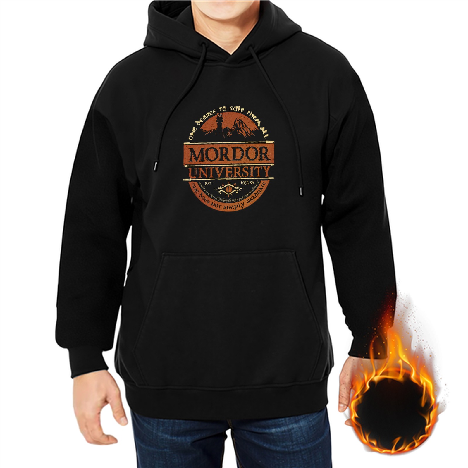 Mordor University Themed Black Hoodie for Fantasy Fans