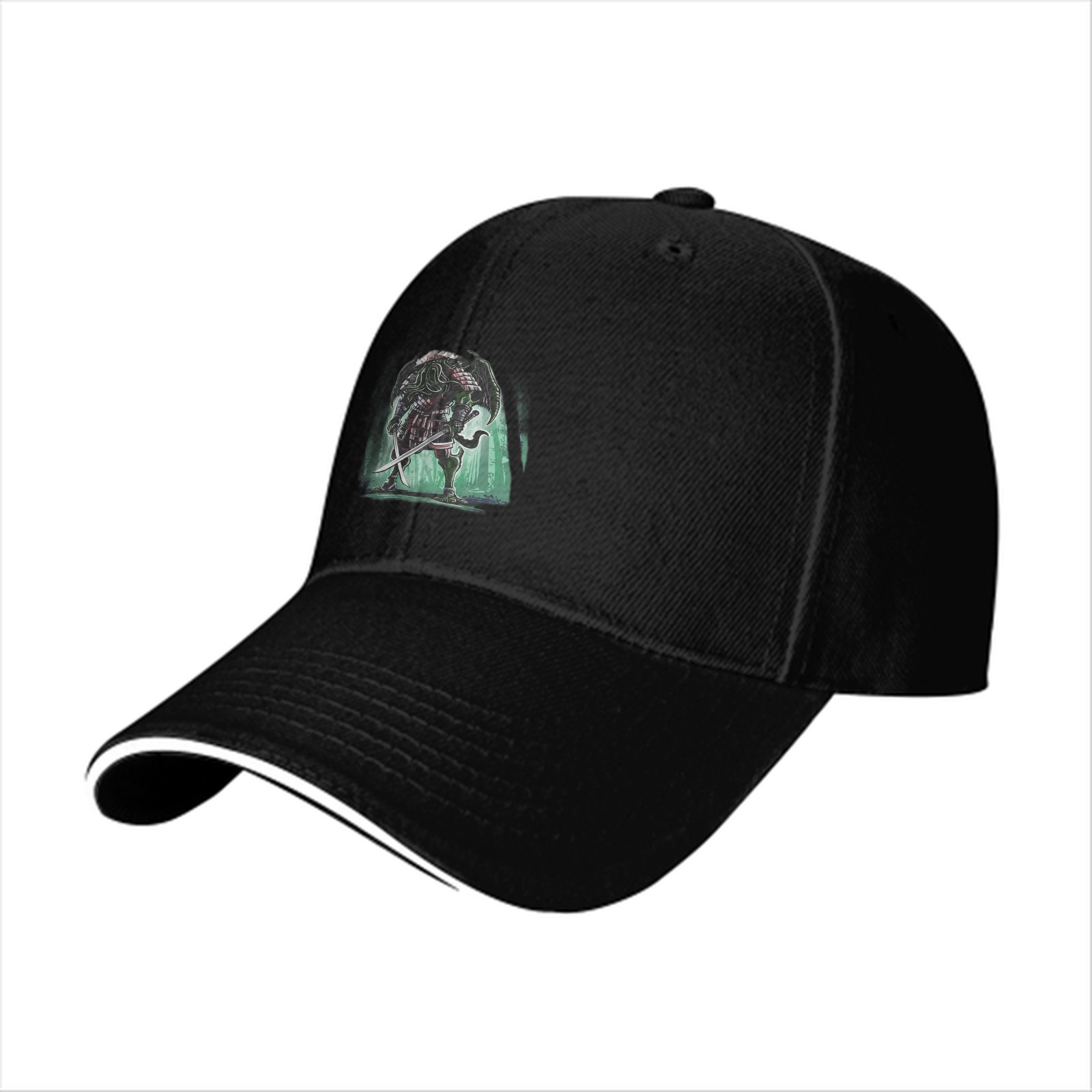 Black Baseball Cap With Samurai Cthulhu Warrior Graphic