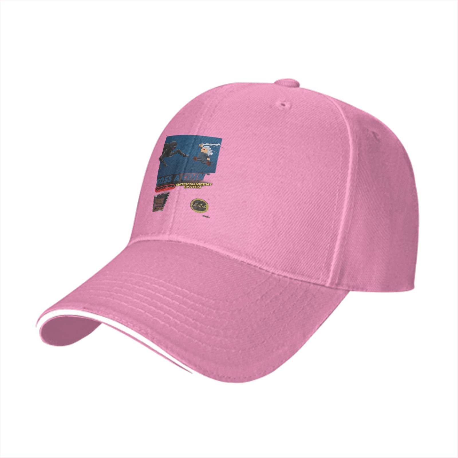 Black baseball cap with retro gaming themed graphic print