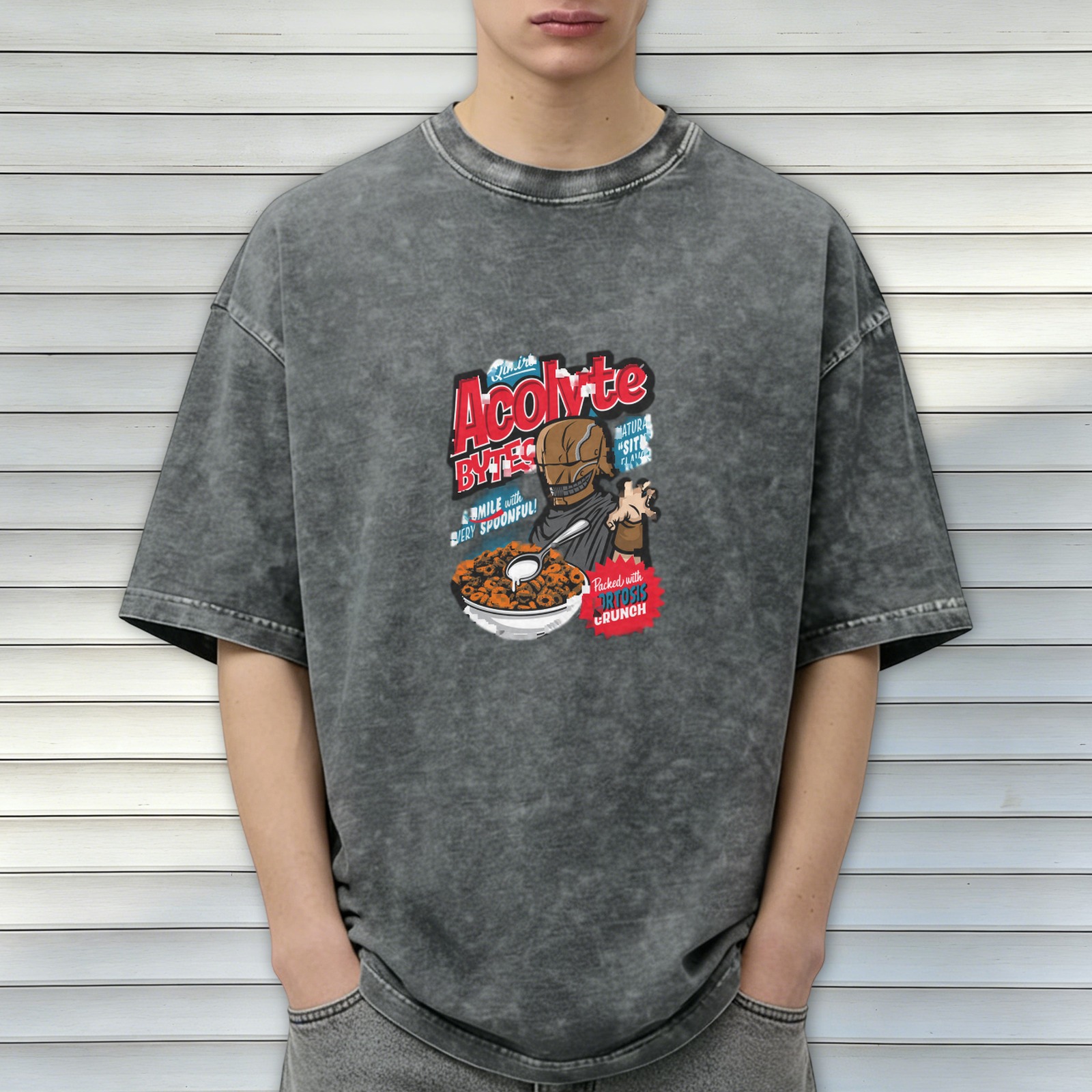Acolyte Bytes Cereal Graphic Vintage Wash Black T-Shirt