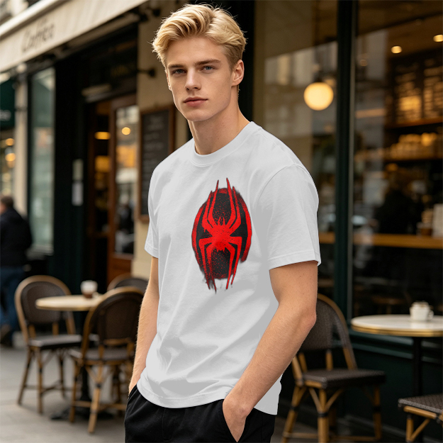 Olive T-Shirt with Red Spider Logo Graphic