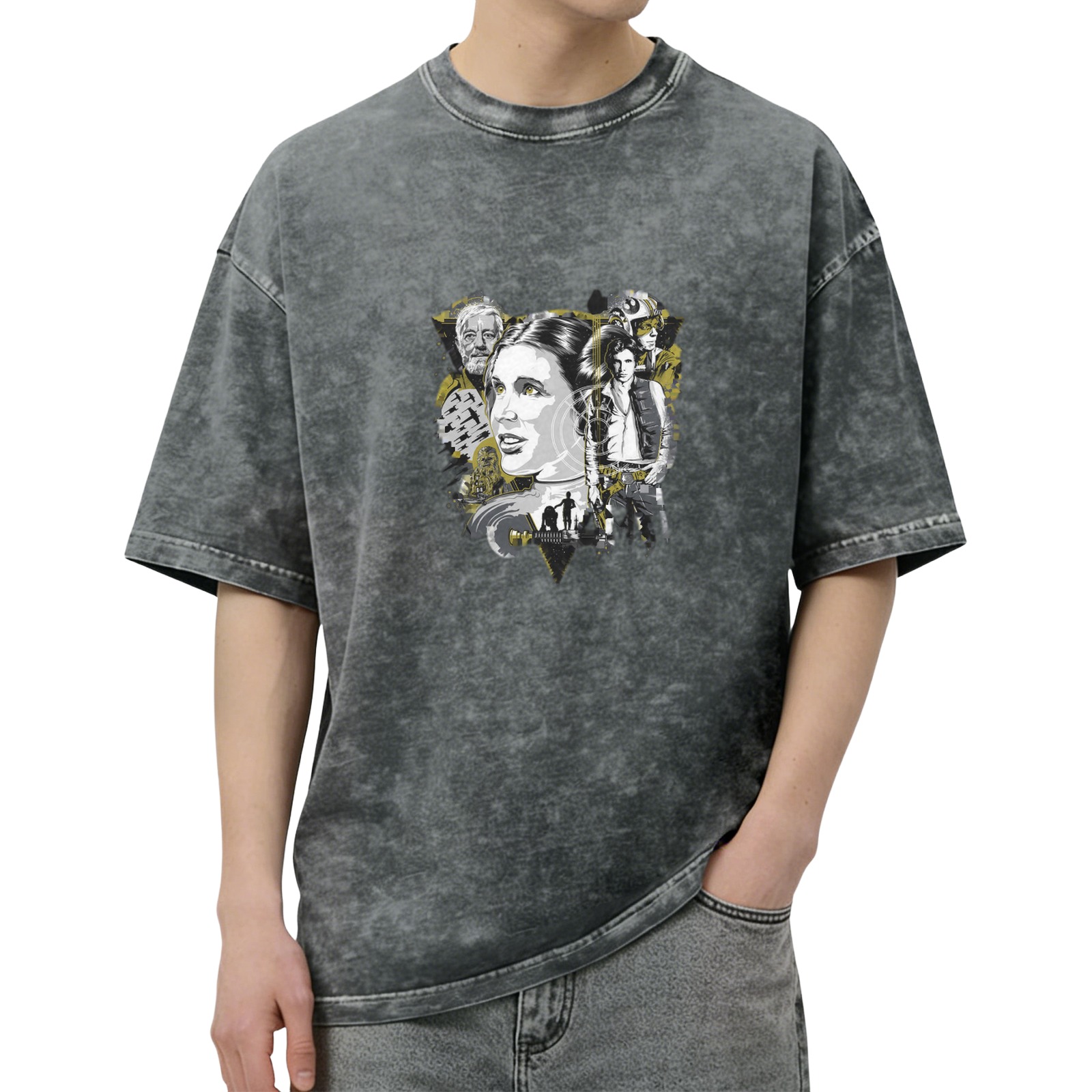 Star Wars themed distressed short-sleeved T-shirt