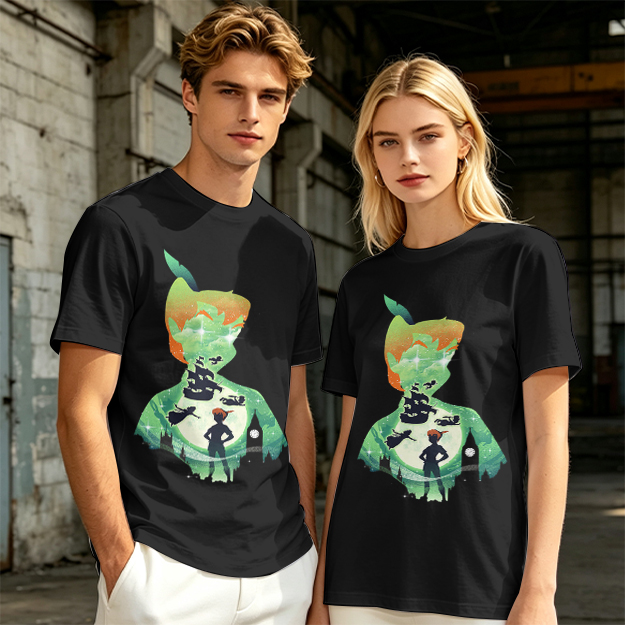 Olive T-shirt with Peter Pan Silhouette Artwork