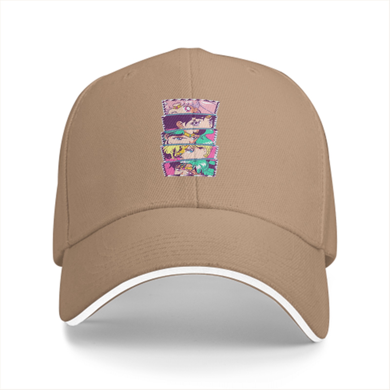 Black Baseball Cap with Anime Character Face Stack Print