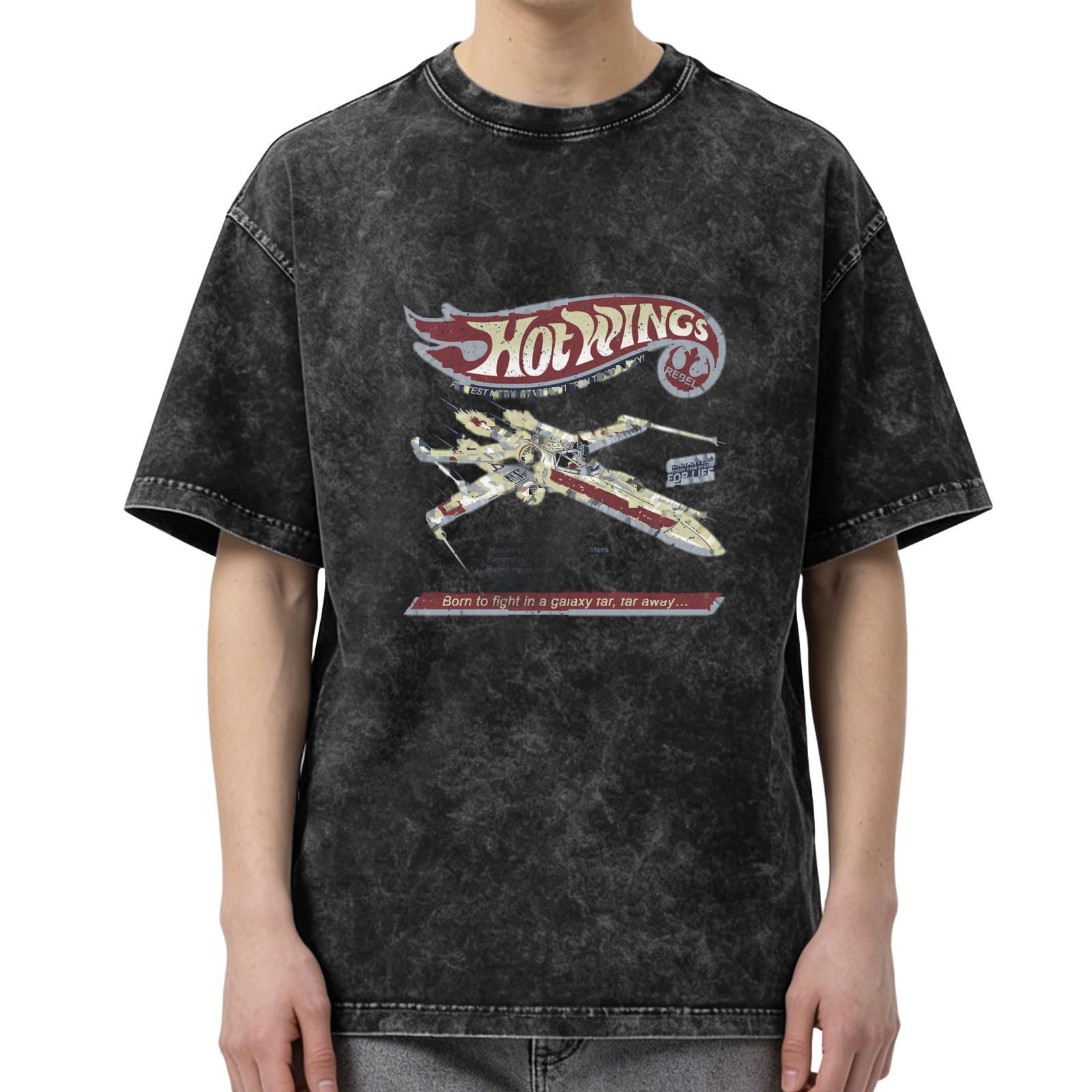 Vintage Wash 'Hot Wings' X-Wing Fighter Graphic T-Shirt - Star Wars Parody Design