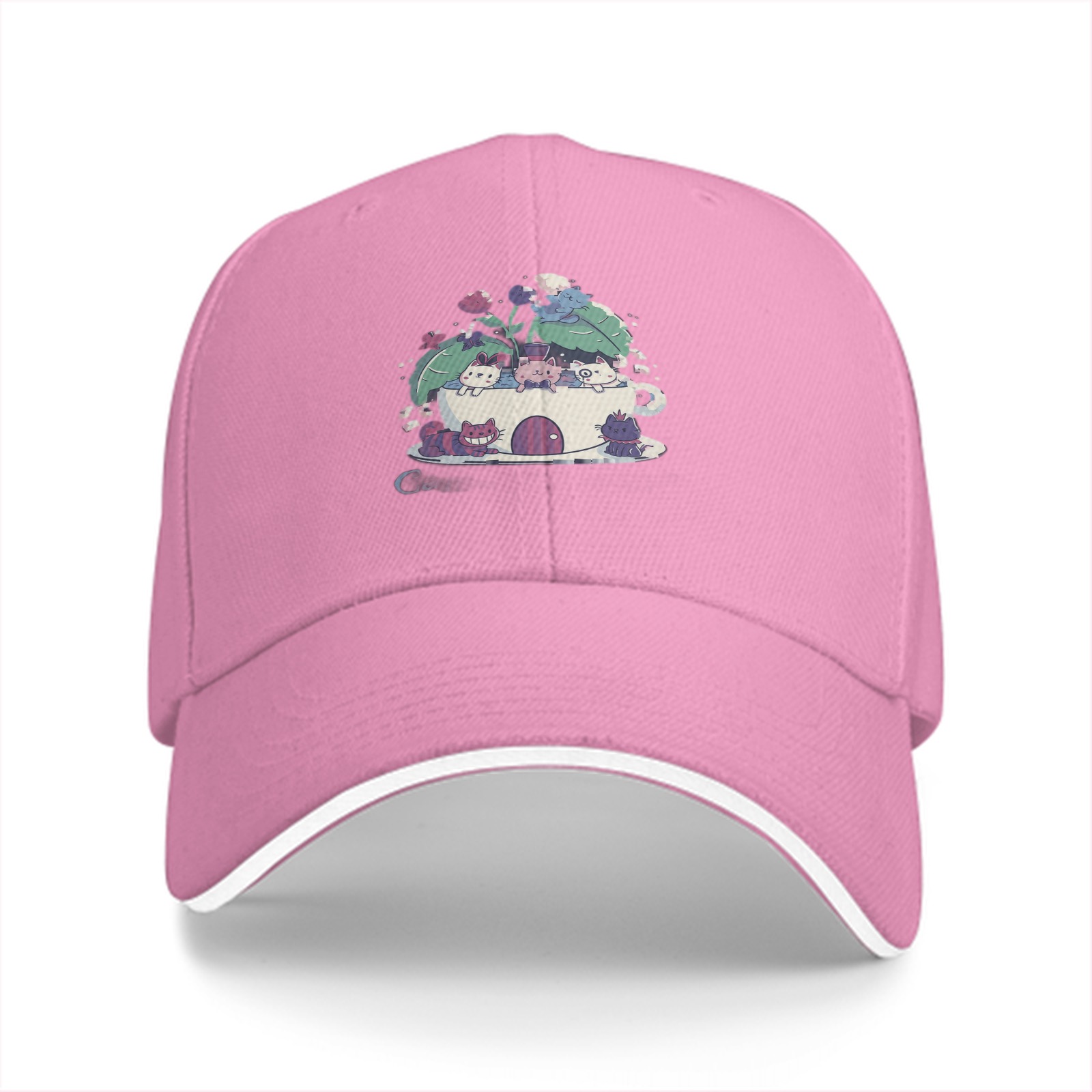 Black Baseball Cap With Cute Teacup Kittens Graphic