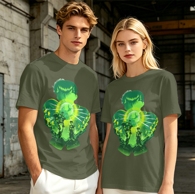 Anime Character Silhouette Glowing Green Graphic T-Shirt