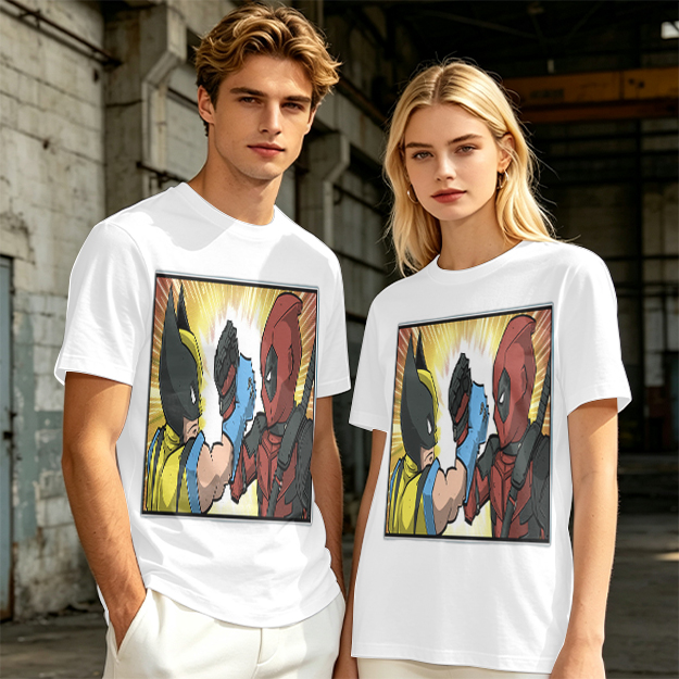 Wolverine and Deadpool Fist Bump Graphic T-Shirt