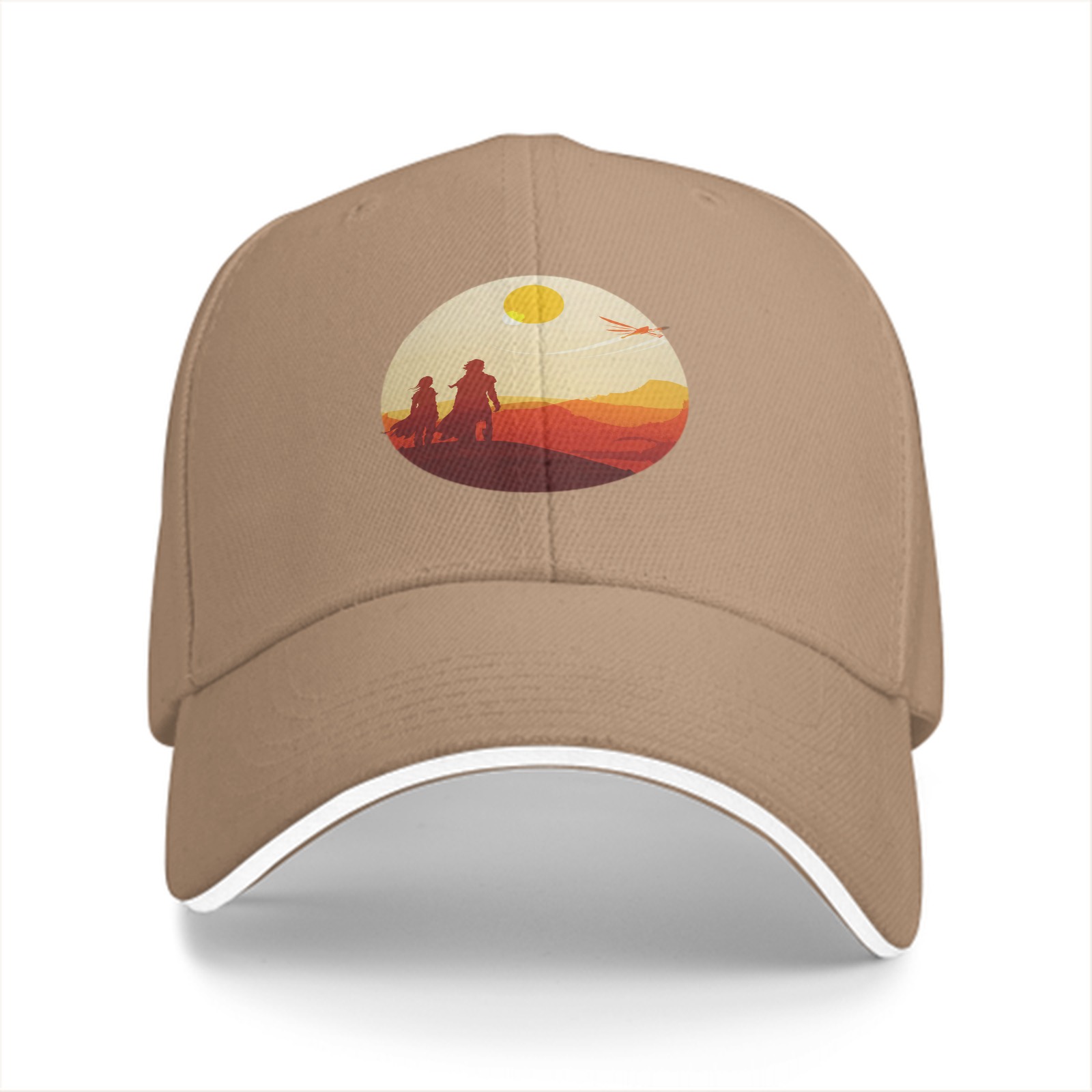 Black baseball cap with desert sunset silhouette print