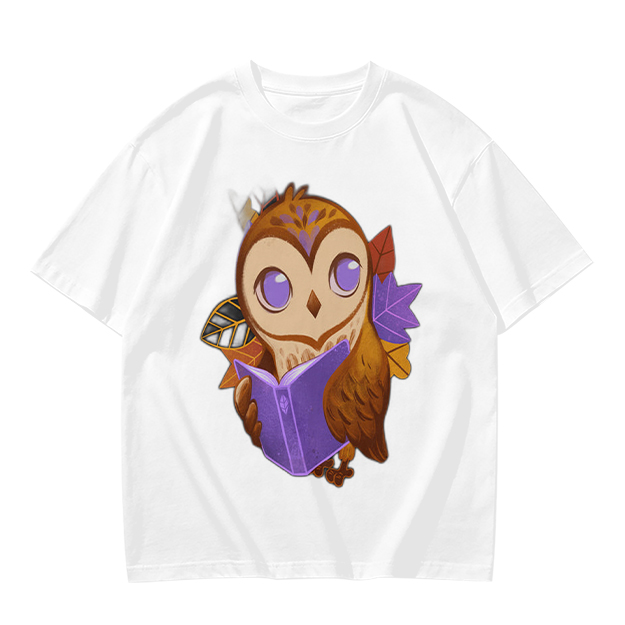 Owl Reading Book Autumn Leaves Graphic Tee
