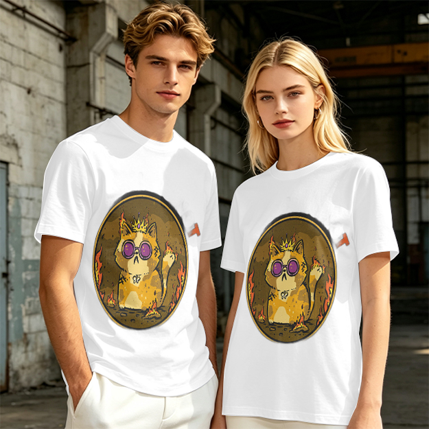 Olive T-Shirt With Flaming Royal Cat Wearing Sunglasses Print