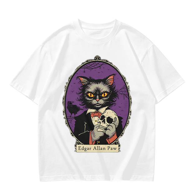 Edgar Allan Paw Cat Skull Raven Graphic Tee