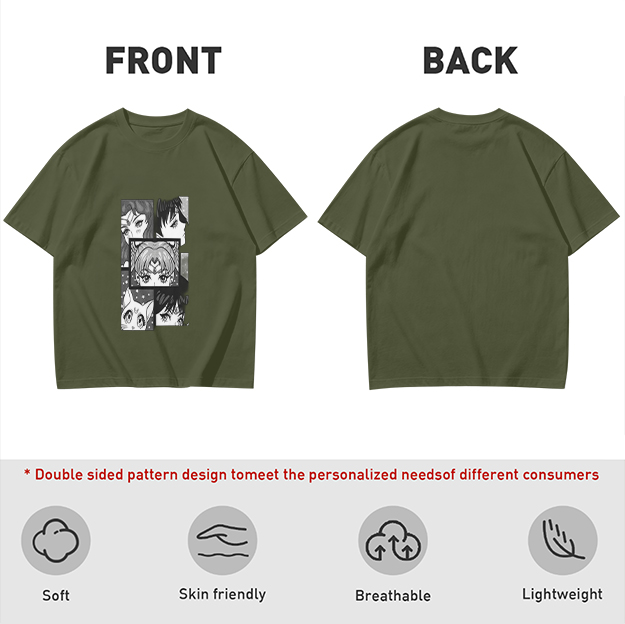 Olive Anime Character Panel Print Short Sleeve T-Shirt