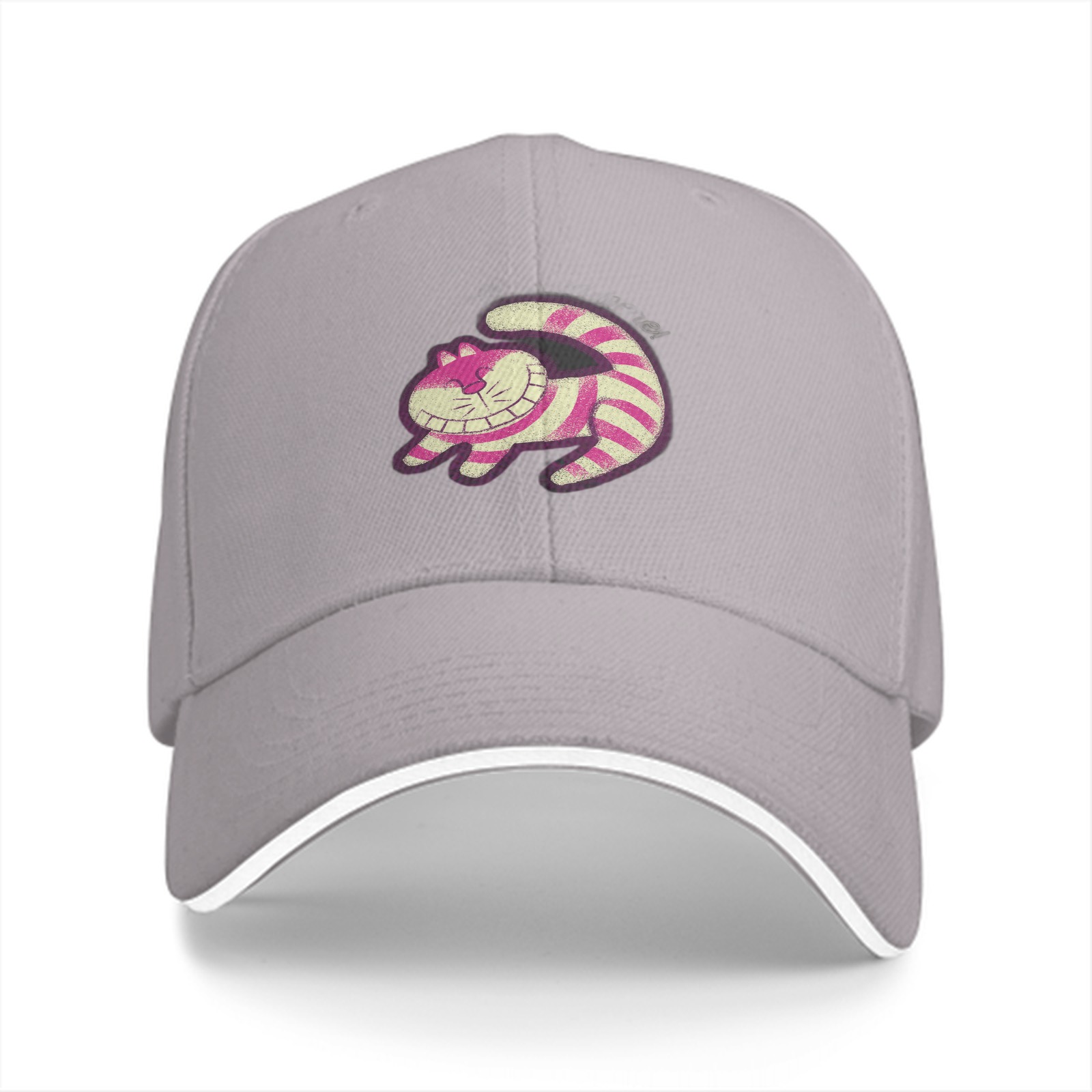 Black baseball cap with Cheshire Cat graphic print