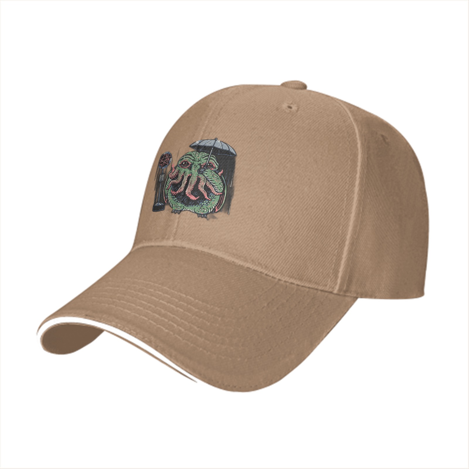 Black Baseball Cap With Cthulhu Holding Umbrella Microphone Print