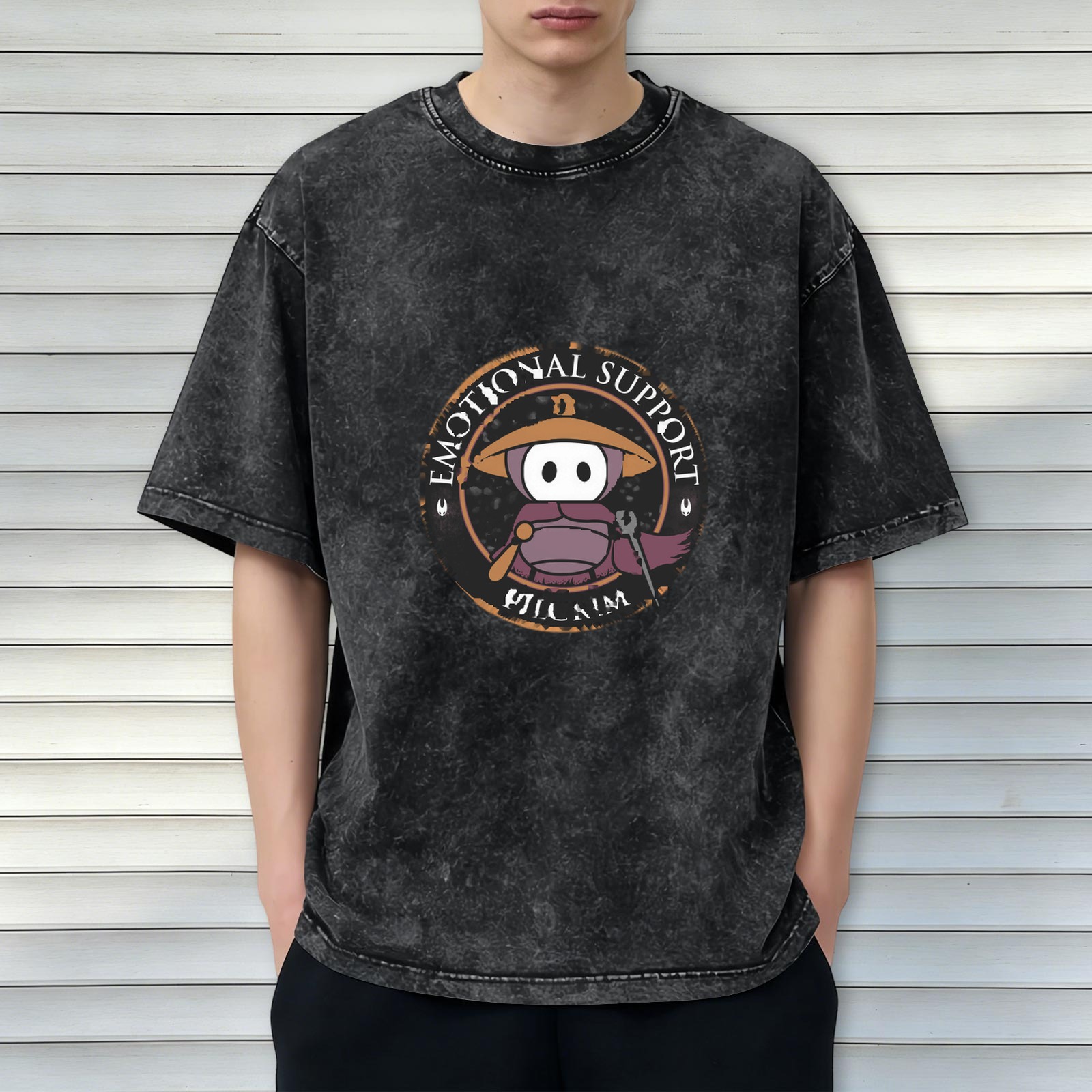 Emotional Support Villain Graphic Stonewashed Black T-Shirt