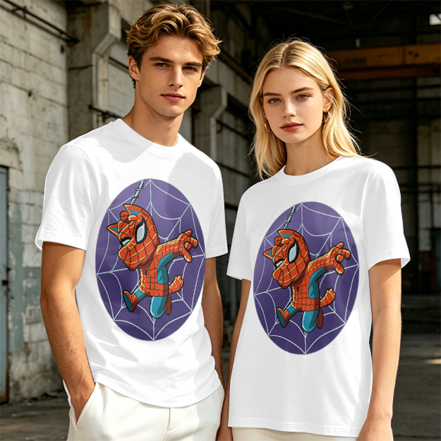 Olive T-Shirt with Cute Spider-Cat Web Print