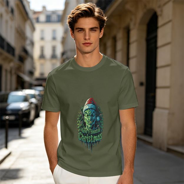 Olive T-Shirt With Scary Green Grinch Christmas Print