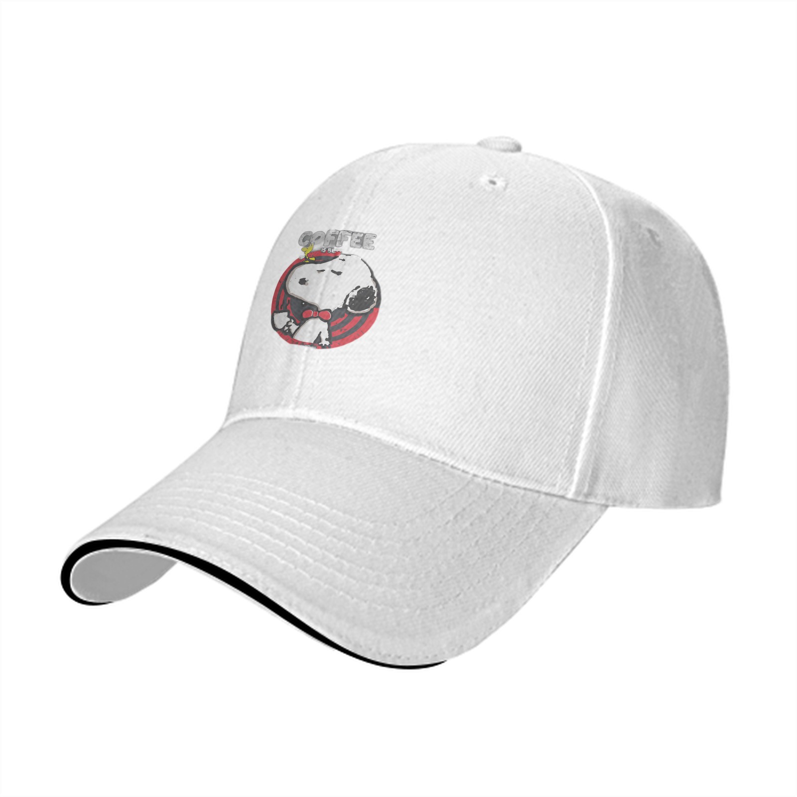 Black baseball cap with Snoopy Coffee graphic design