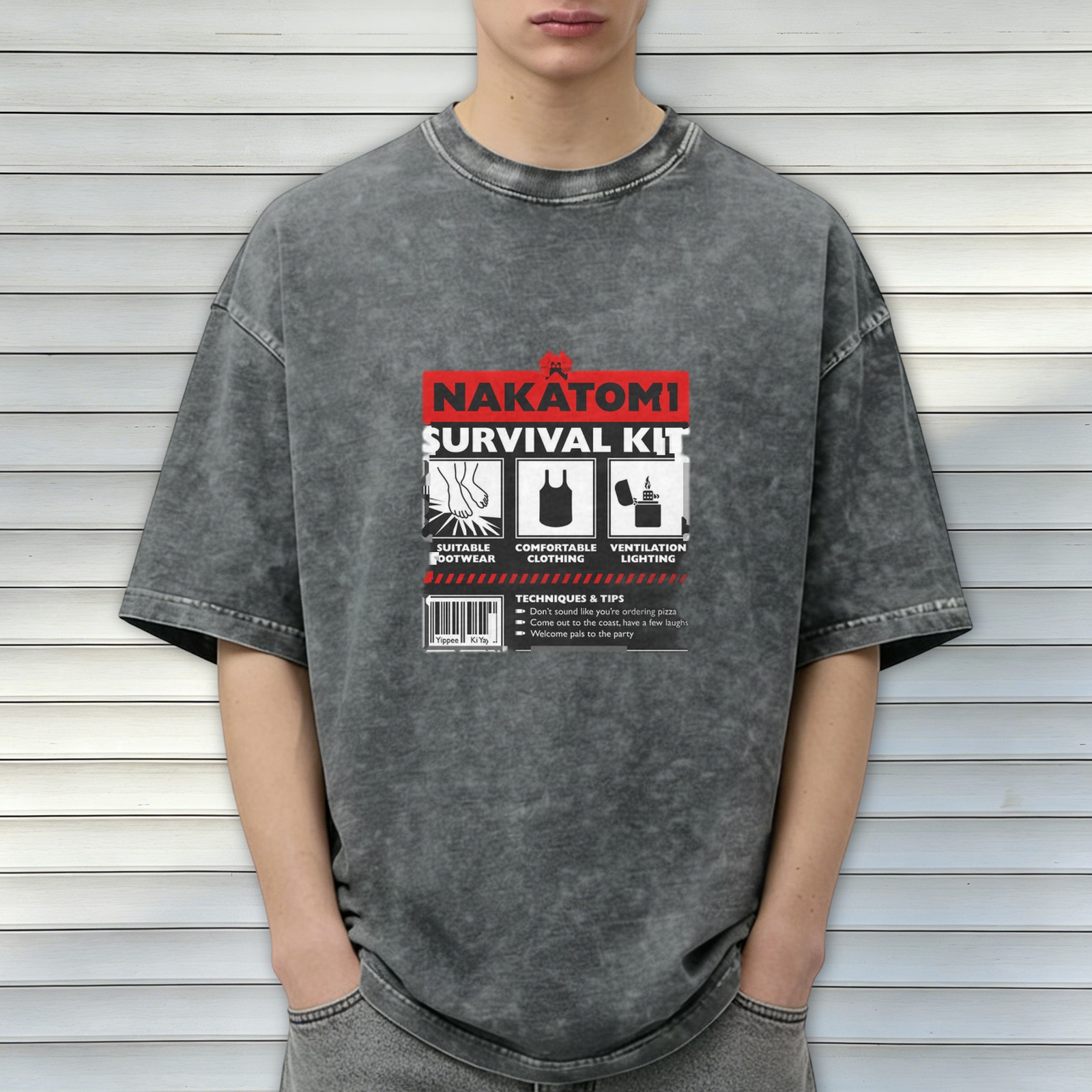 Nakatomi Survival Kit Graphic Acid Wash T-Shirt
