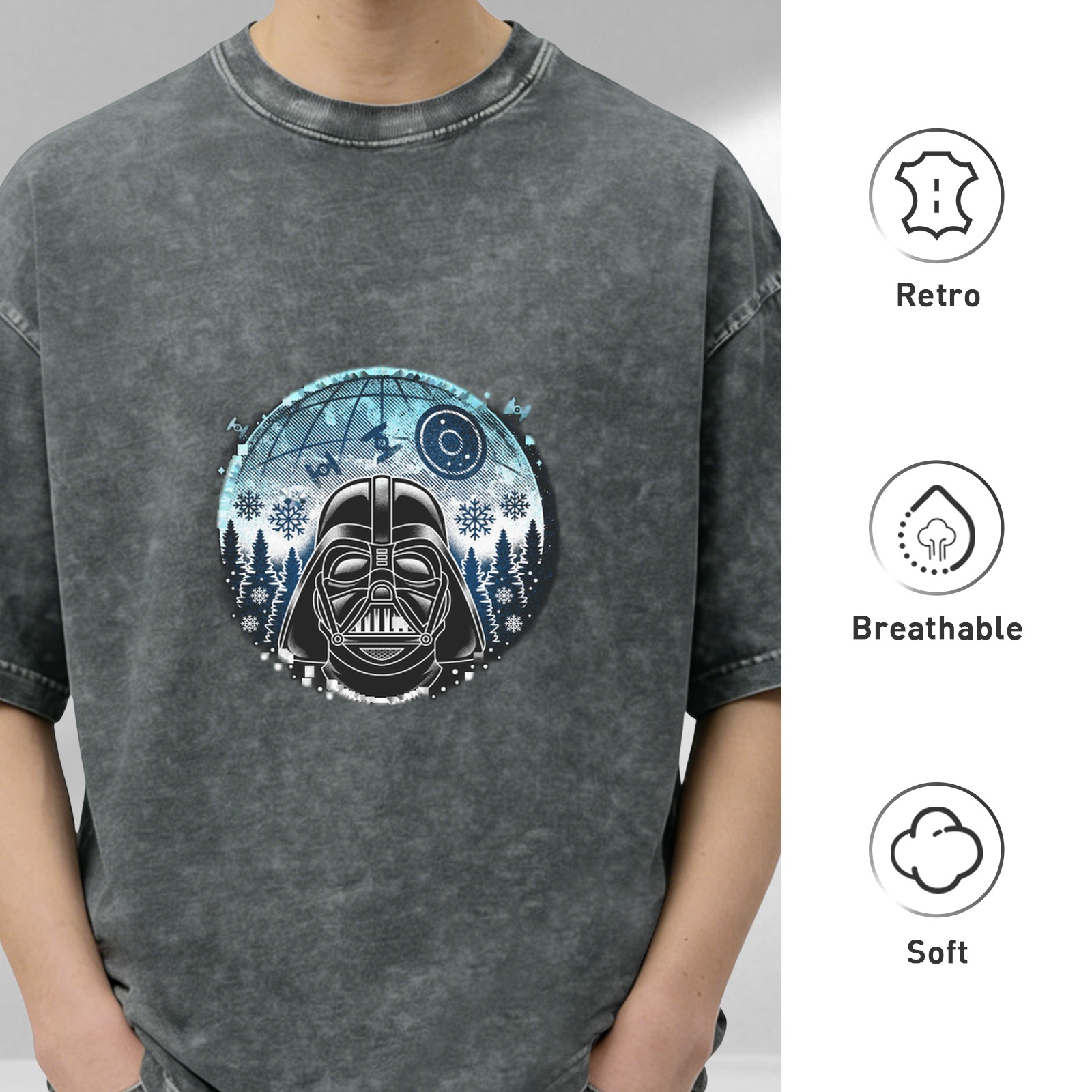 Star Wars Darth Vader Winter Graphic Acid Wash T-Shirt