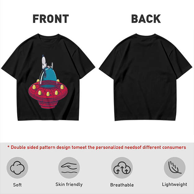 Olive T-Shirt Featuring Snoopy Relaxing in a Red UFO