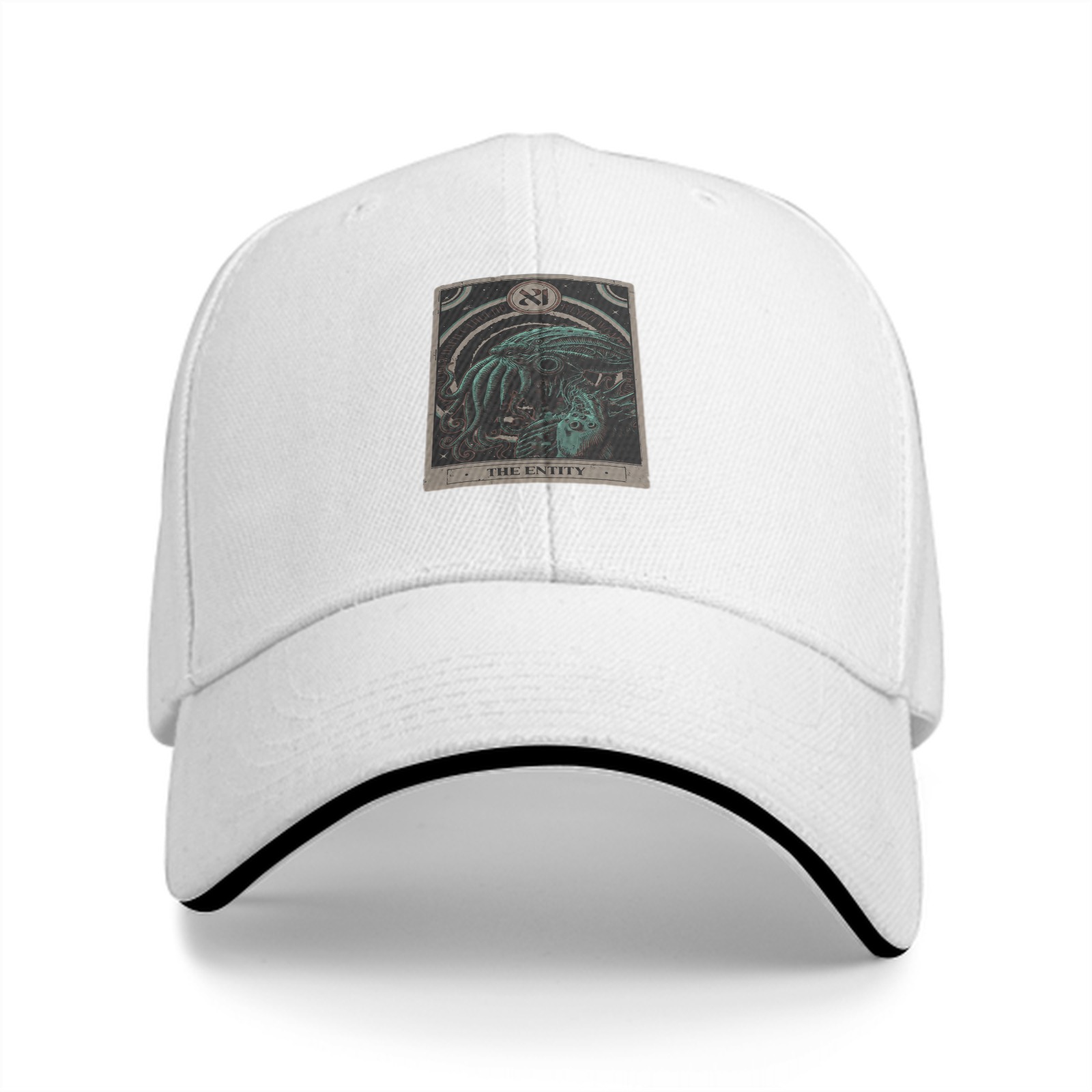 Black baseball cap with The Entity Cthulhu tarot-style graphic